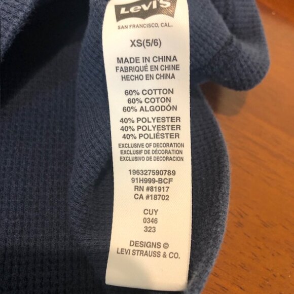 Levi's Unisex Kids Youth Waffle Knit Long Sleeve Shirt Size XS (5/6) Pre-Owned - Picture 10 of 10